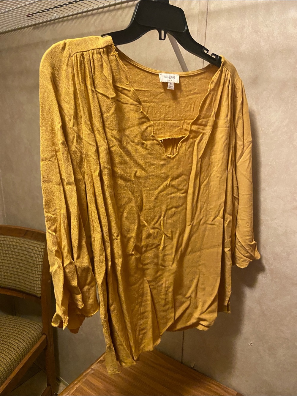 Umgee Mustard Tunic Top with Notch Neck